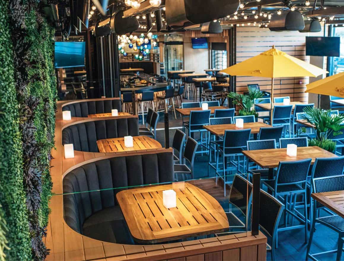 Patio with retractable roof at Cactus Club Cafe Richmond Centre