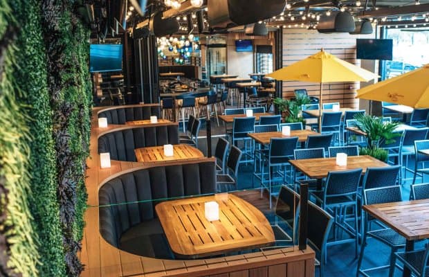 Patio with retractable roof at Cactus Club Cafe Richmond Centre