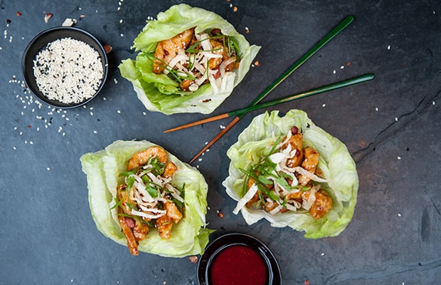 Sweet and spicy Szechuan chicken, peanuts, wontons, korean chili sauce, spicy yogurt.