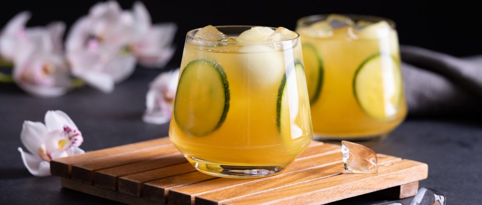 Tokyo Spritz - gekkeikan plum wine and sake, pineapple, yuzu, passion fruit, soda, cucumber, honeydew melon